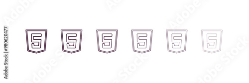 html outline icon. Linear vector from programming concept. 6 different line style html icon included thin, light, regular, medium, bold, black