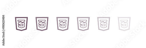 css outline icon. Linear vector from programming concept. 6 different line style css icon included thin, light, regular, medium, bold, black