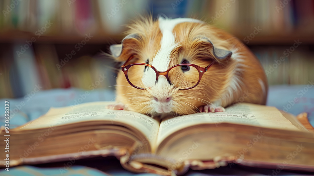 Cute Hamster Reading a Book in a Cozy Outdoor Setting, Adorable Small Animal Engrossed in a Story, Close-up of Fluffy Rodent with a Curious Expression in a Natural Environment Cute Hamster Reading a Book in a Cozy Outdoor Setting, Adorable Small Animal Engrossed in a Story, Close-up of Fluffy Rodent with a Curious Expression in a Natural Environment