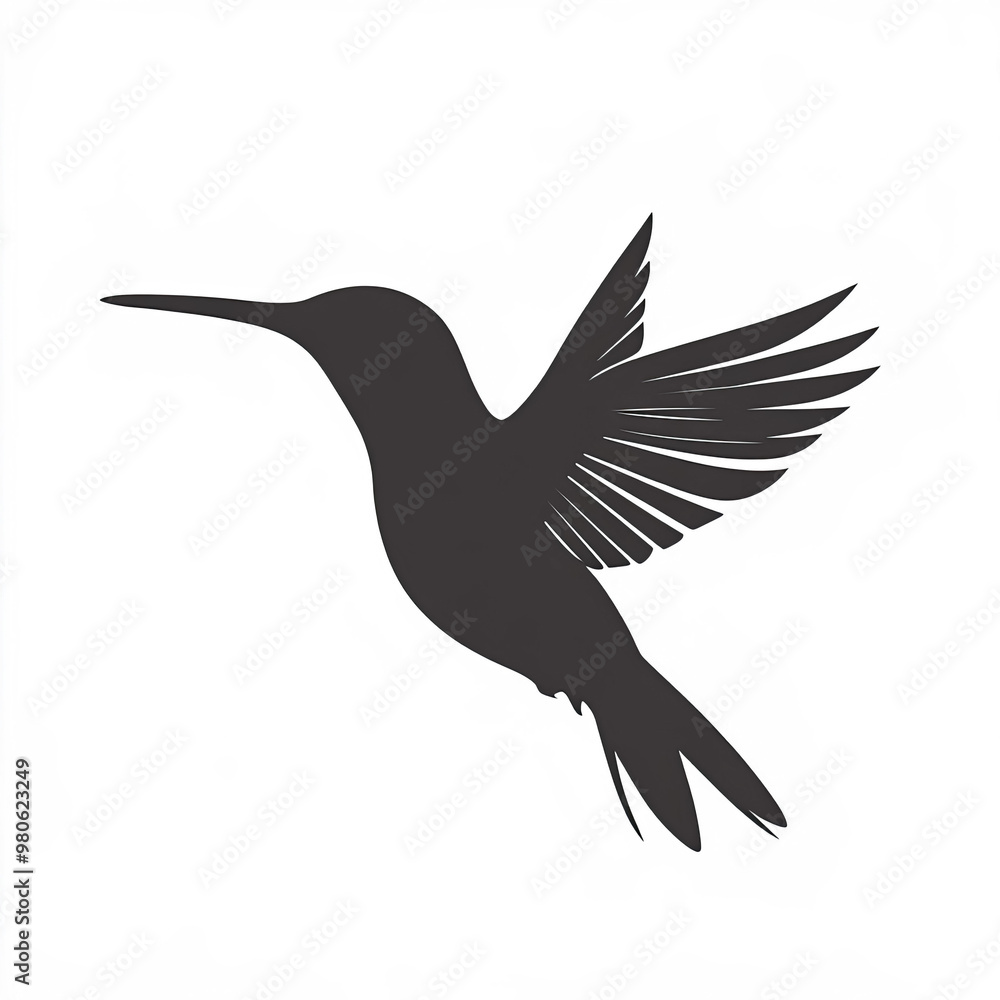 Fototapeta premium Hummingbird Silhouette, Illustration Isolated On White Background