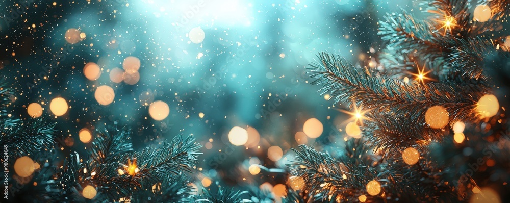 A festive Christmas background showcasing a blend of deep green, rich blue, and sparkling golden hues, with a soft, blurred effect adding depth and a touch of holiday enchantment. 3d illustration A festive Christmas background showcasing a blend of deep green, rich blue, and sparkling golden hues, with a soft, blurred effect adding depth and a touch of holiday enchantment. 3d illustration