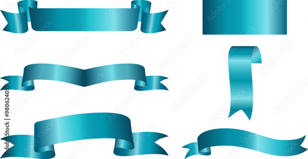 Set of different blue ribbons in traditional Kazakhstani colors isolated on white background. Vector realistic illustration Set of different blue ribbons in traditional Kazakhstani colors isolated on white background. Vector realistic illustration