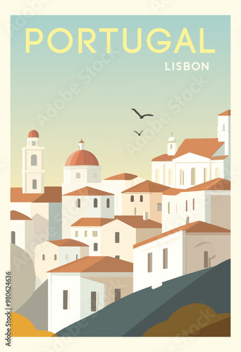 Time to travel. Around the world. Quality vector poster. Lisbon.Time to travel. Around the world. Quality vector poster. Lisbon.