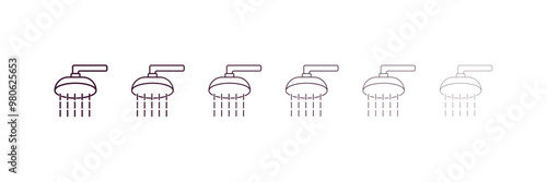shower head and water outline icon. Linear vector from religion concept. 6 different line style shower head and water icon included thin, light, regular, medium, bold, black