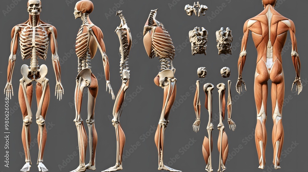 Real Human Muscles Anatomical breakdown of the human skeletal and muscular systems, hyper ...