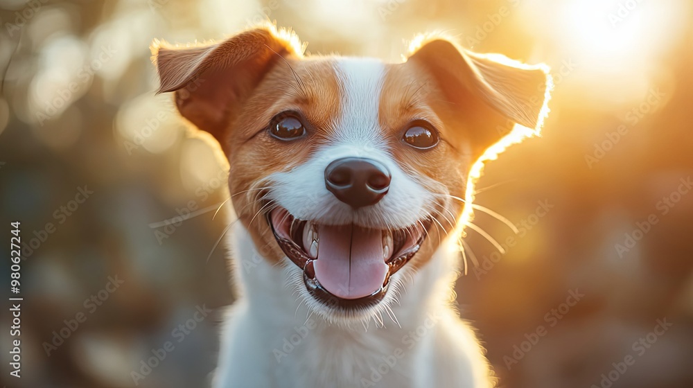 Happy funny excited little dog with long ears and wide open mouth on bright background Happy funny excited little dog with long ears and wide open mouth on bright background