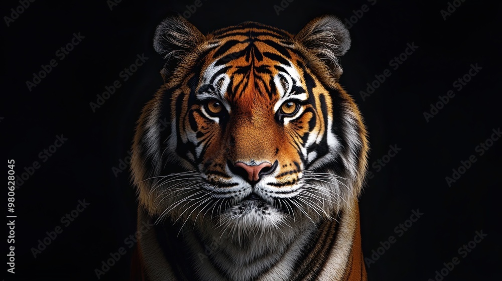 Majestic Tiger Portrait Against Dark Background Majestic Tiger Portrait Against Dark Background