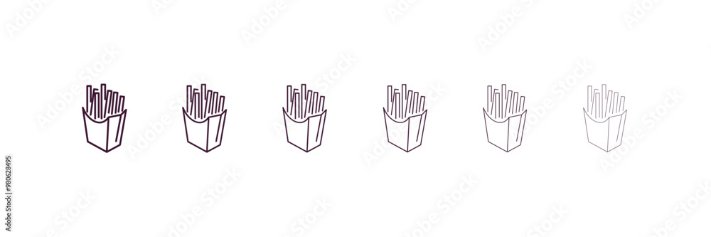 Fototapeta premium french fries box outline icon. Linear vector from restaurant concept. 6 different line style french fries box icon included thin, light, regular, medium, bold, black