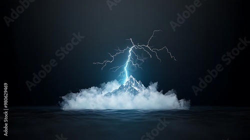 A breathtaking image of a lightning bolt striking a distant mountain peak, with a sense of awe and power as the sky is illuminated in a flash of light. photo