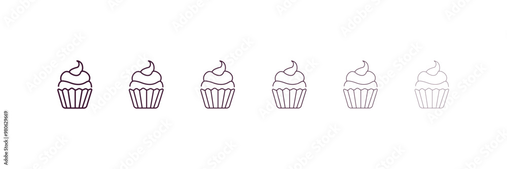 cupcake with cream outline icon. Linear vector from restaurant concept. 6 different line style cupcake with cream icon included thin, light, regular, medium, bold, black cupcake with cream outline icon. Linear vector from restaurant concept. 6 different line style cupcake with cream icon included thin, light, regular, medium, bold, black