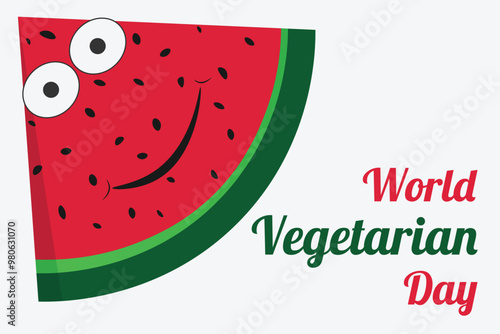 Happy watermelon hero character. Fruit watermelon mascot. Vegetarian day poster or banner