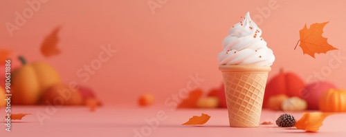 Holiday-themed ice cream cone, festive Thanksgiving colors, flat design illustration