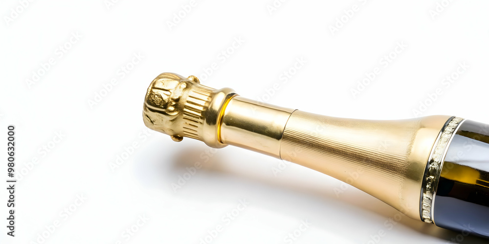Floating Champagne Bottle Neck Isolated on White Background - Symbolizing Anticipation for New Year 2025 Celebration in Elegant Photo Stock Concept Floating Champagne Bottle Neck Isolated on White Background - Symbolizing Anticipation for New Year 2025 Celebration in Elegant Photo Stock Concept
