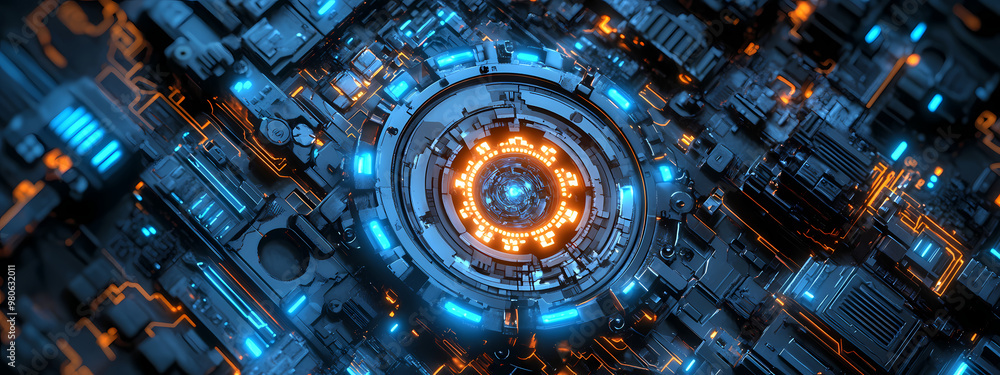 Fototapeta premium Futuristic Gear System in Digital Circuit