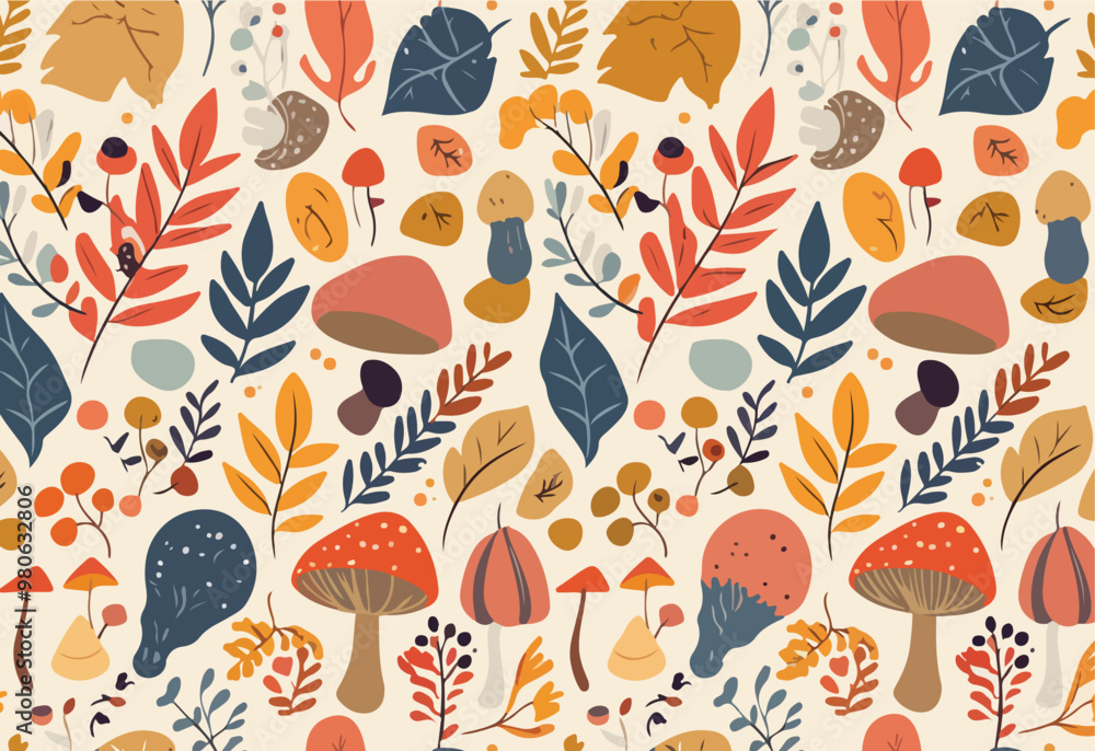 Autumn Decorative Illustration with Trees and Leaves Autumn Decorative Illustration with Trees and Leaves