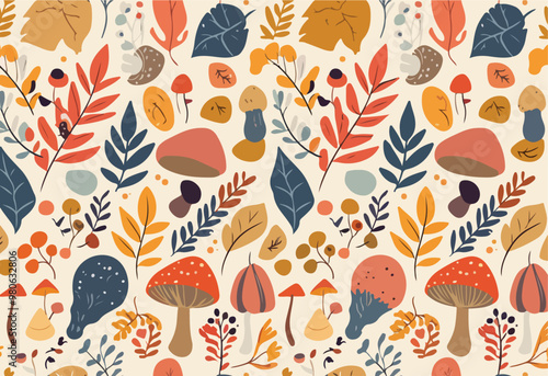 Autumn Decorative Illustration with Trees and Leaves 