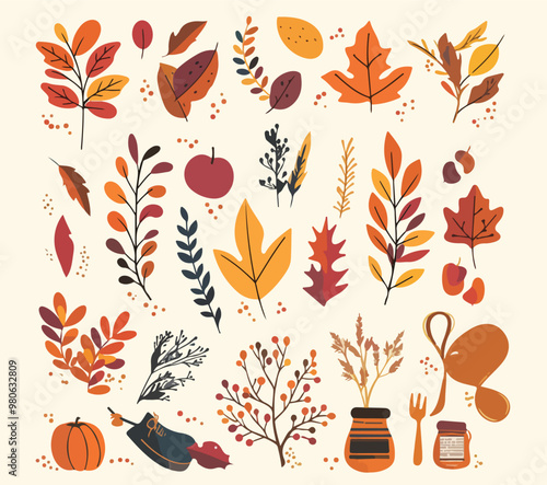 Autumn Decorative Illustration with Trees and Leaves 