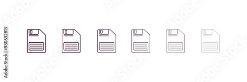 face down floppy disk outline icon. Linear vector from tools concept. 6 different line style face down floppy disk icon included thin, light, regular, medium, bold, black