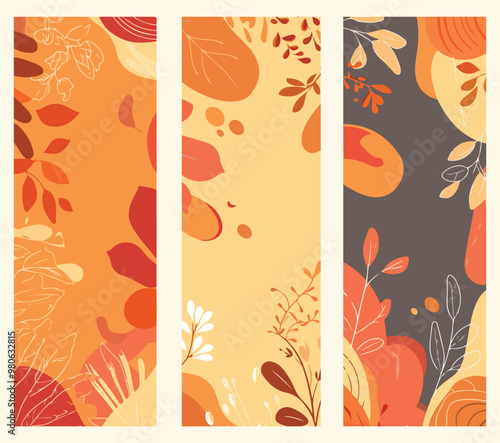 Autumn Decorative Illustration with Trees and Leaves 