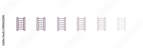 hanging ladder outline icon. Linear vector from tools concept. 6 different line style hanging ladder icon included thin, light, regular, medium, bold, black