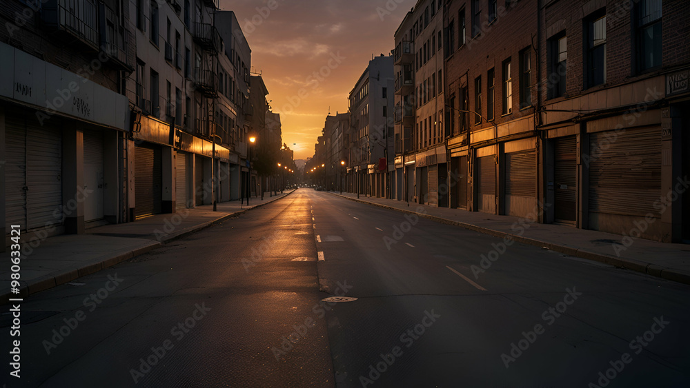 Deserted city streets at sunset, quiet and empty, with an urban evening vibe. Deserted city streets at sunset, quiet and empty, with an urban evening vibe.