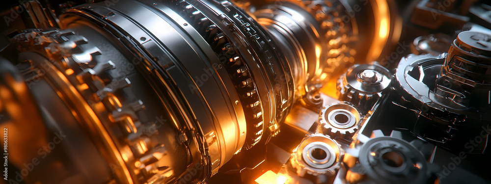 Futuristic Industrial Engine with Glowing Gears Futuristic Industrial Engine with Glowing Gears