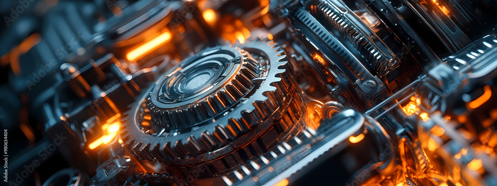 Futuristic Industrial Engine with Glowing Gears Futuristic Industrial Engine with Glowing Gears