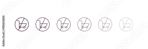 no shopping cart outline icon. Linear vector from traffic signs concept. 6 different line style no shopping cart icon included thin, light, regular, medium, bold, black