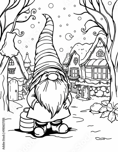 gnome in the xmas village coloring book photo