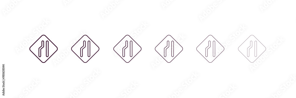 narrow road sign outline icon. Linear vector from traffic signs concept. 6 different line style narrow road sign icon included thin, light, regular, medium, bold, black narrow road sign outline icon. Linear vector from traffic signs concept. 6 different line style narrow road sign icon included thin, light, regular, medium, bold, black