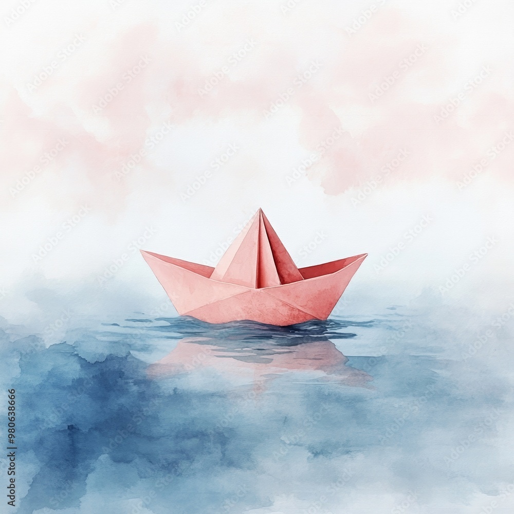 A whimsical paper boat drifts on gentle pastel waves, surrounded by soft hues that create a sense of calm and nostalgia, perfect for children's decor A whimsical paper boat drifts on gentle pastel waves, surrounded by soft hues that create a sense of calm and nostalgia, perfect for children's decor