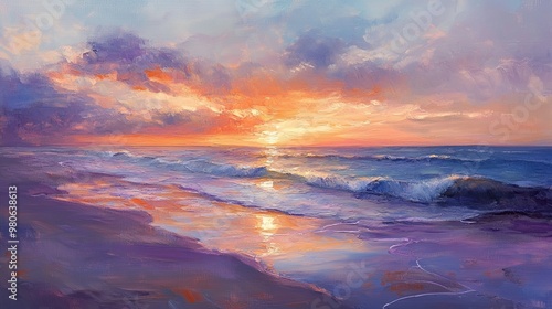 Serene Sunset Over Gentle Waves at the Beach