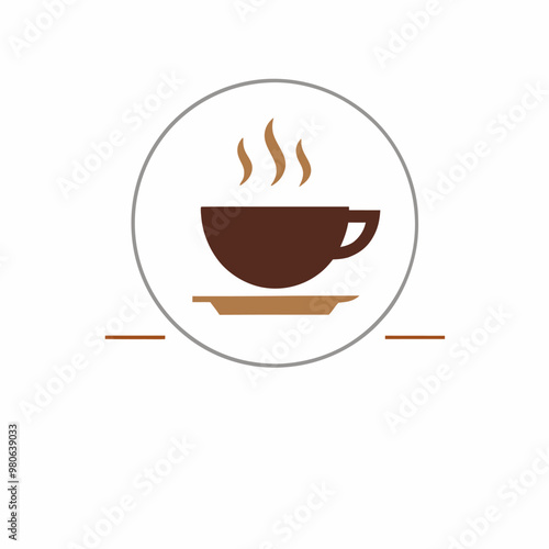 vector logo featuring a minimalist design of a steaming coffee cup placed on a saucer