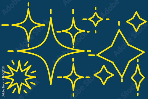 Hand drawn gold star collection on black background. Vector illustration