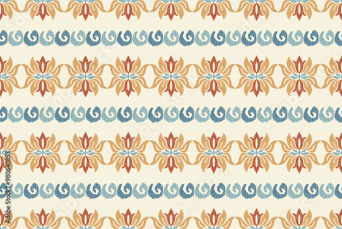 Ikat seamless pattern, geometric design, motif ethnic handmade, Ikat ethnic tribal, boho colors seamless wallpaper. Ethnic Ikat abstract background art, greeting cards, printing products
