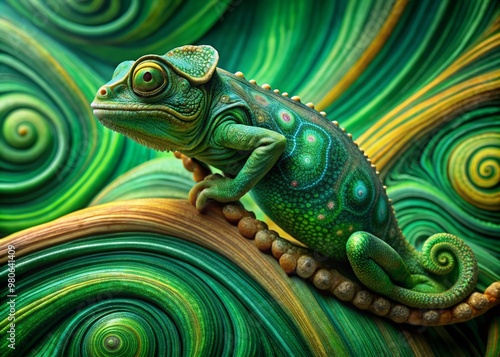 Wallpaper Mural Vibrant chameleon blends seamlessly into stunning malachite swirls, its skin mirroring the intricate green patterns as it changes hues, creating a mesmerizing display of natural harmony. Torontodigital.ca