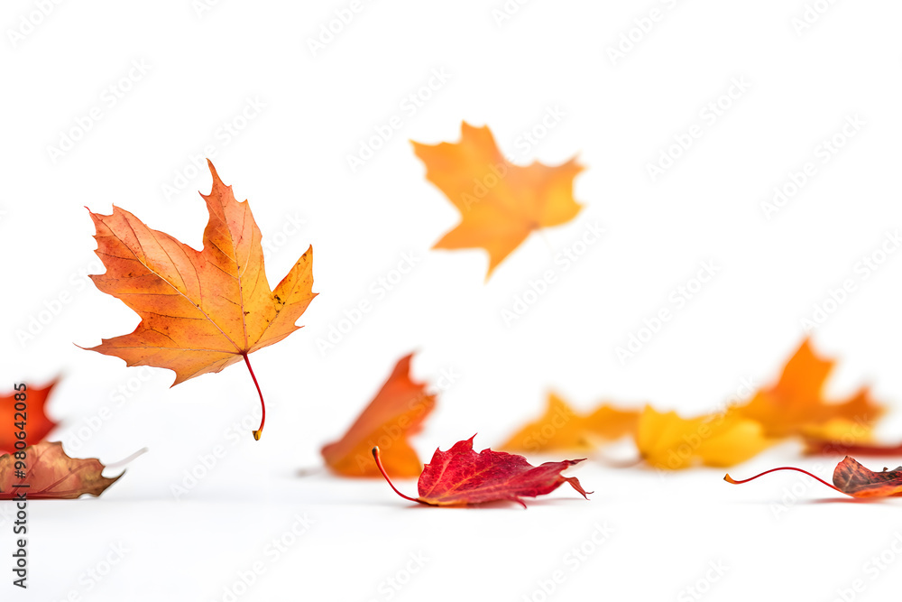 Autumn maple leaves falling isolated on white background Autumn maple leaves falling isolated on white background