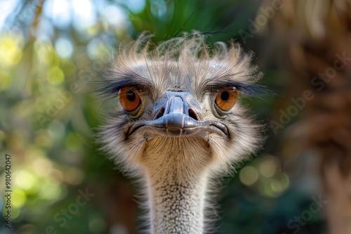 Angry Ostrich Close up portrait, Close up ostrich head (Struthio camelus) photo