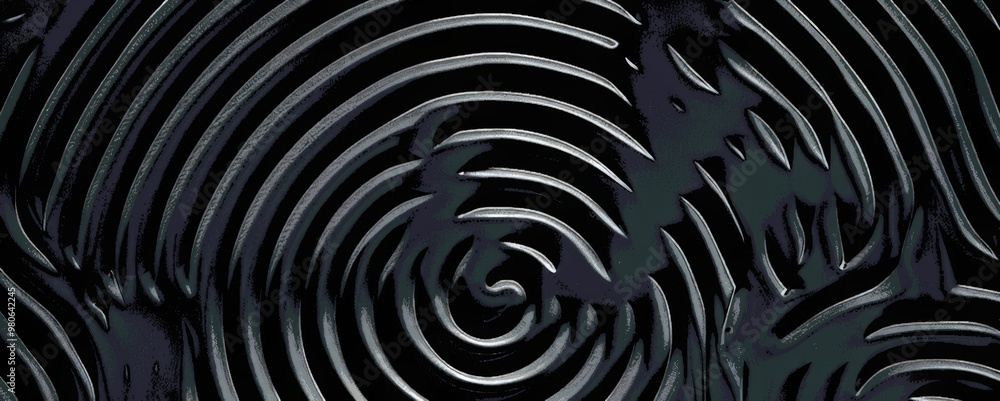 Black Geometric abstract background with fingerprint pattern. 3D plastic labyrinth texture banner. Soft spiral embossed background. Black Geometric abstract background with fingerprint pattern. 3D plastic labyrinth texture banner. Soft spiral embossed background.