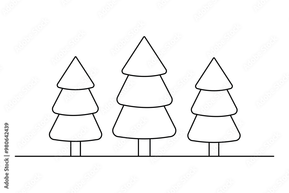 Christmas tree continuous one line drawing with black white background Christmas tree continuous one line drawing with black white background