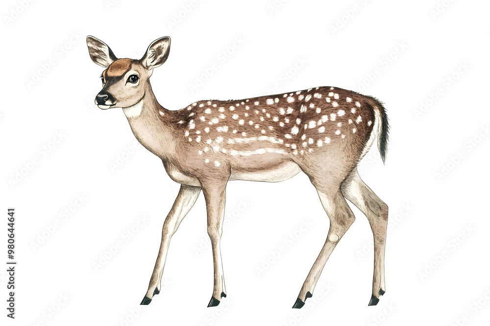 Fototapeta premium Realistic deer silhouette drawing isolated against a white background 