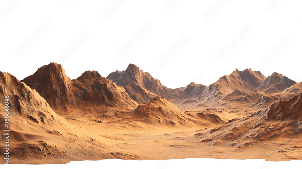 Naklejka premium A realistic depiction of a Martian landscape, rocky terrain, isolated against a white background