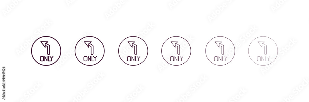 turn left only sign outline icon. Linear vector from user interface concept. 6 different line style turn left only sign icon included thin, light, regular, medium, bold, black turn left only sign outline icon. Linear vector from user interface concept. 6 different line style turn left only sign icon included thin, light, regular, medium, bold, black