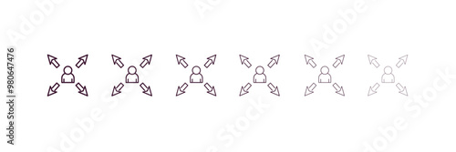 multitasking worker outline icon. Linear vector from user interface concept. 6 different line style multitasking worker icon included thin, light, regular, medium, bold, black