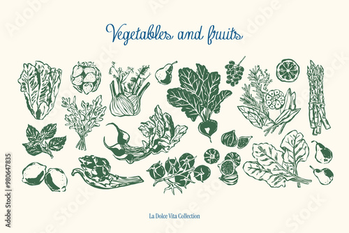 Minimal Italian cuisine vector illustration collection. Food and beverages doodles.