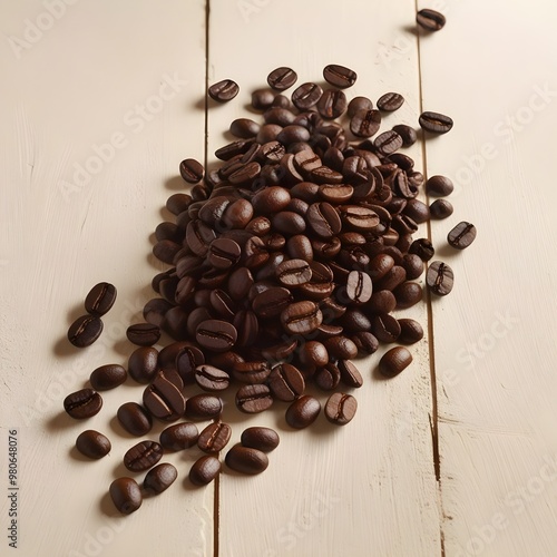 Pile of Coffee Beans on an Elegant Wooden Table. created by AI generative technology photo