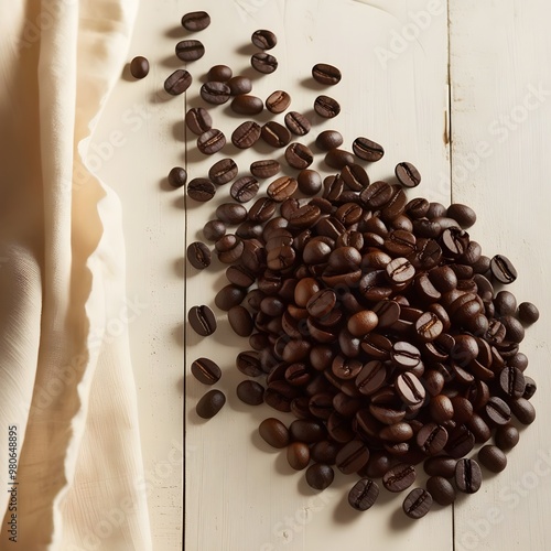 Pile of Coffee Beans on an Elegant Wooden Table. created by AI generative technology photo