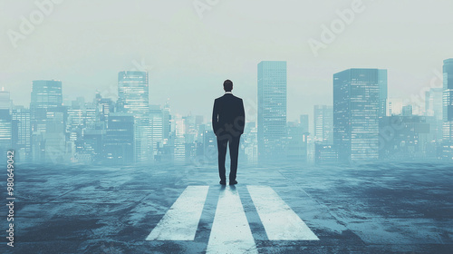 A businessman standing at a...