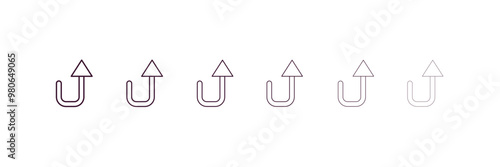 turn up arrow outline icon. Linear vector from user interface concept. 6 different line style turn up arrow icon included thin, light, regular, medium, bold, black
