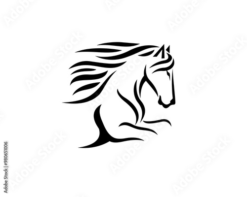 jumping run speed horse tattoo style art logo design template